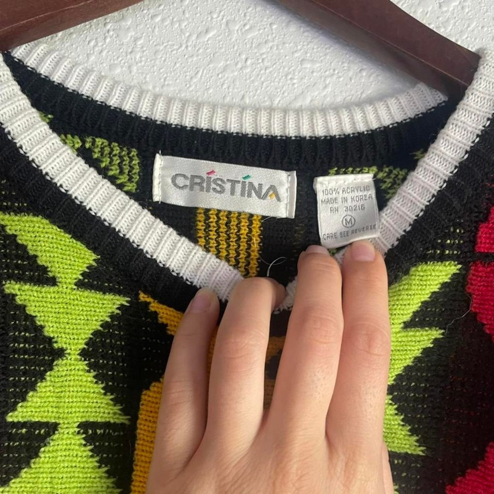 Vintage 80s / 90s Retro Maximal Geometric Chunky Sweater - Picture 4 of 6